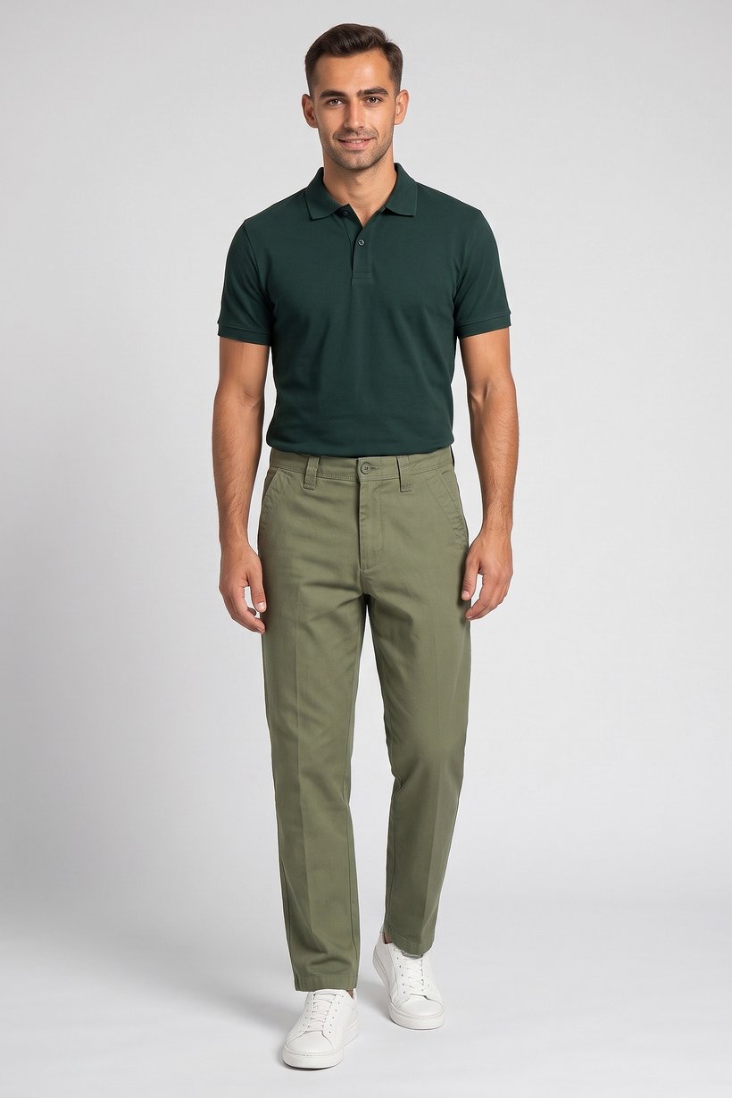 Men Baggy Fit Solid Non-Stretchable Jeans, Olive