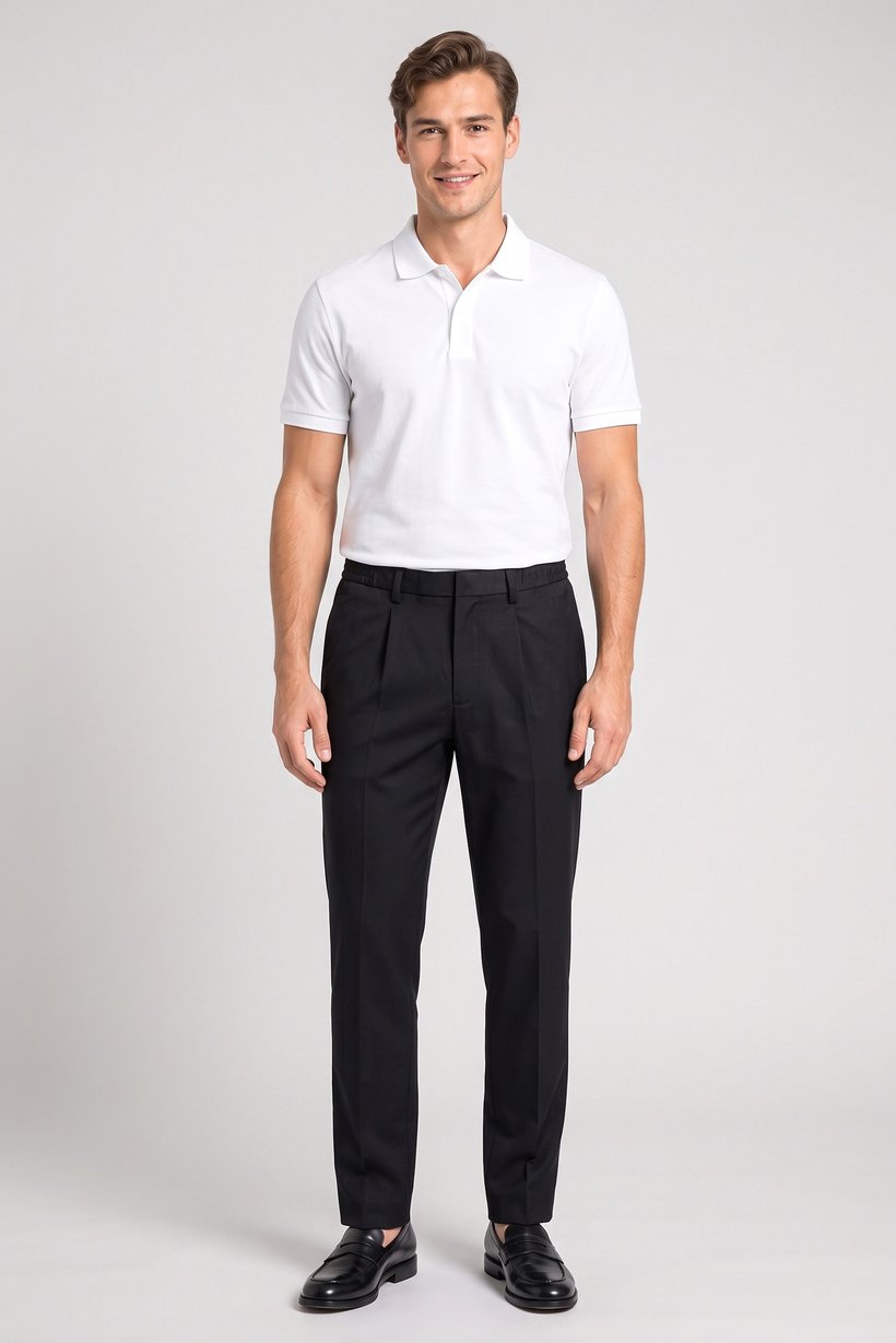 Men Regular Fit Solid Straight Leg Pants, Deep Navy