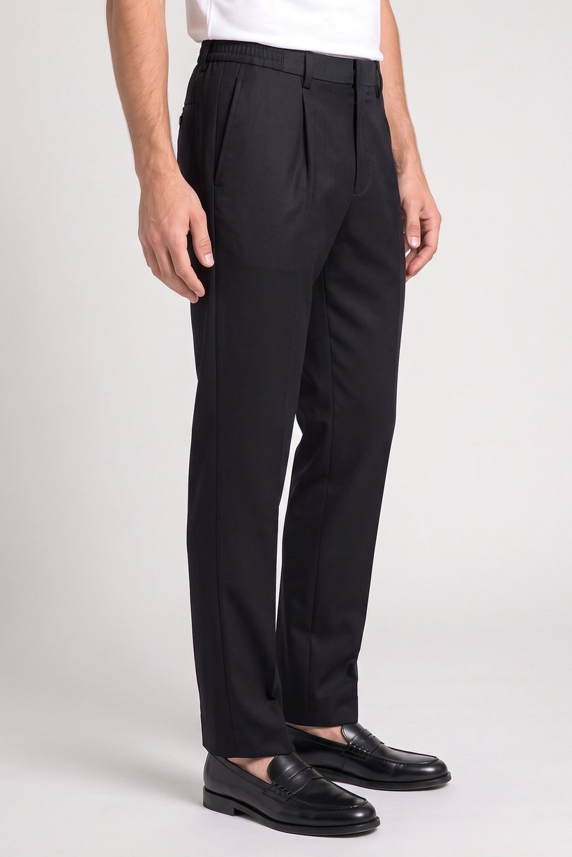 Men Regular Fit Solid Straight Leg Pants, Deep Navy