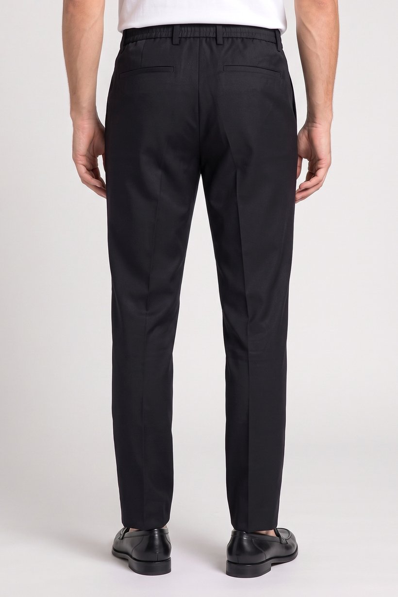 Men Regular Fit Solid Straight Leg Pants, Deep Navy