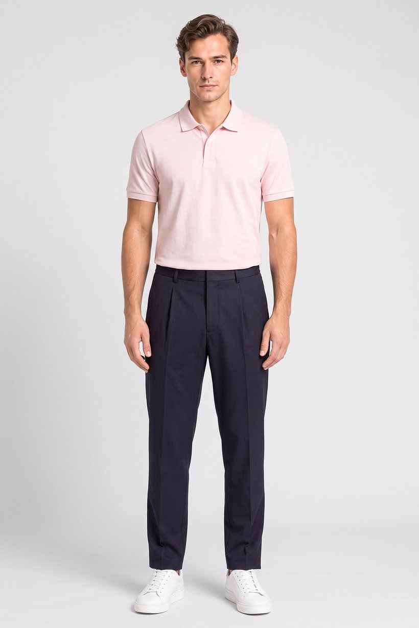 Men Regular Fit Solid Straight Leg Pants, Deep Navy