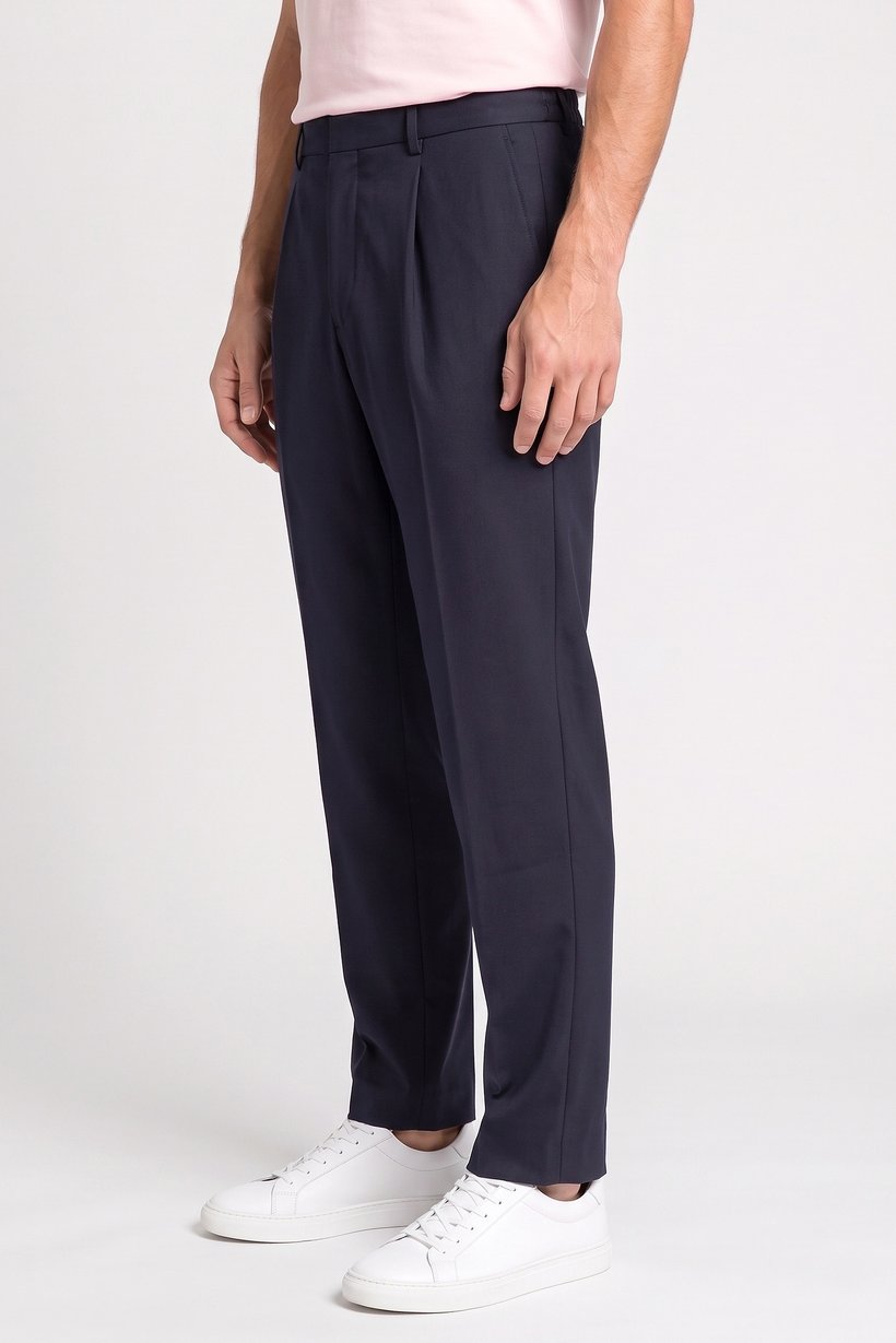 Men Regular Fit Solid Straight Leg Pants, Deep Navy