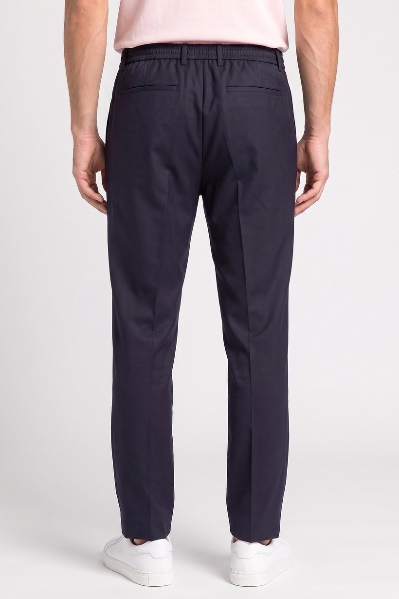 Men Regular Fit Solid Straight Leg Pants, Deep Navy