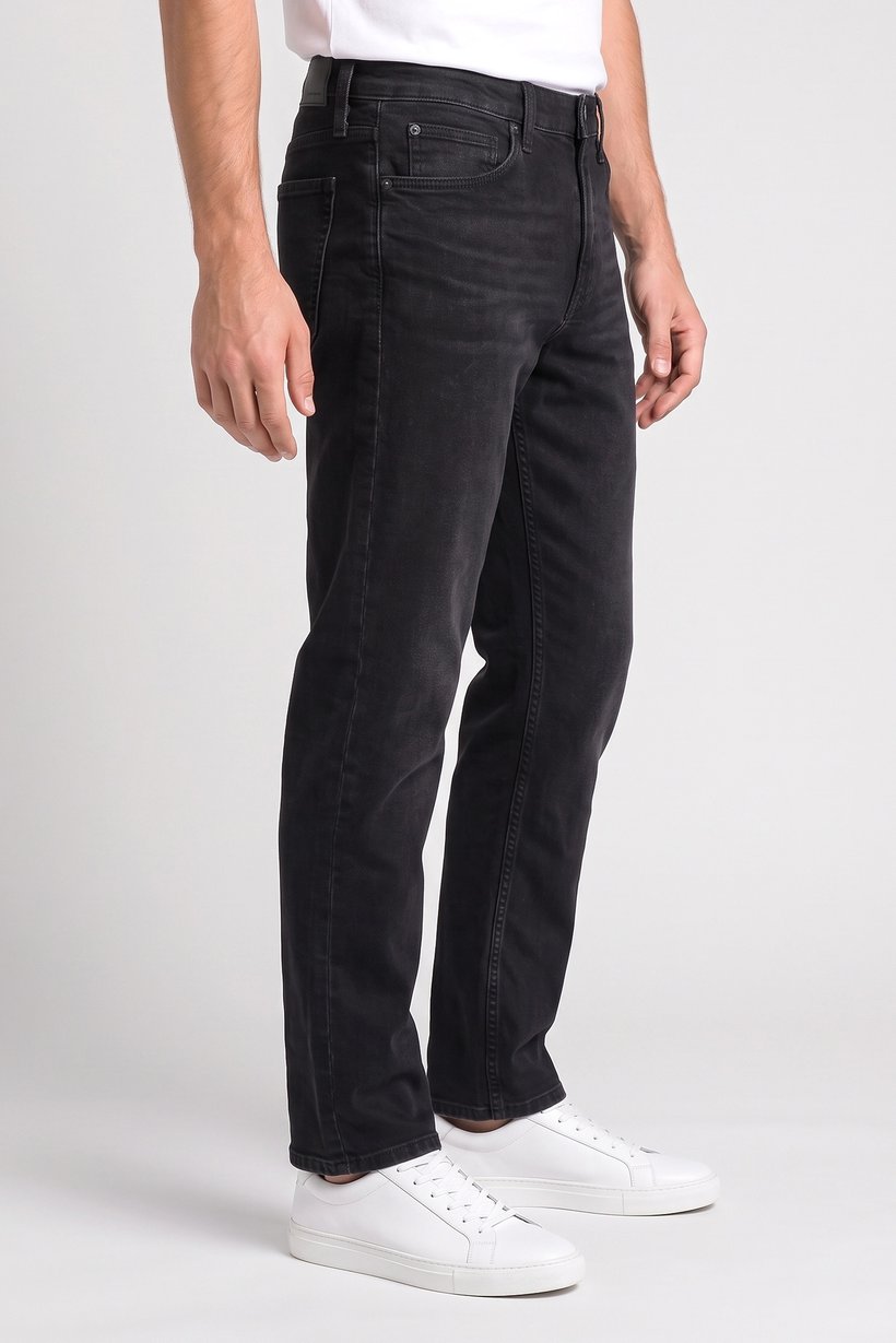 Men Loose Fit Washed Stretchable Jeans, Black