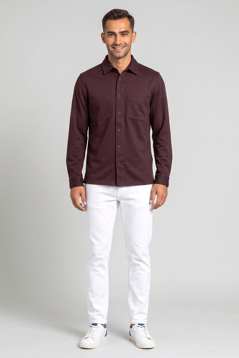 Men Regular Fit Long Sleeve Solid Casual Shirt, Maroon