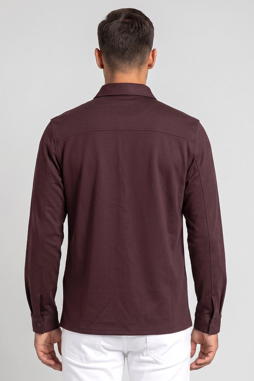 Men Regular Fit Long Sleeve Solid Casual Shirt, Maroon