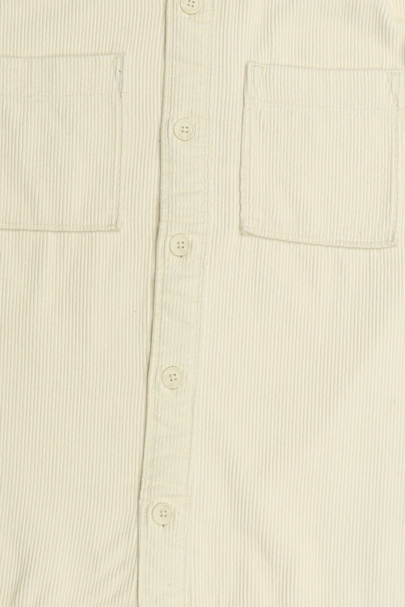 Men Regular Fit Long Sleeve Corduroy Casual Shirt, Ivory