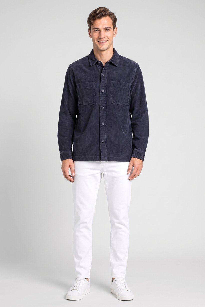 Men Oversized Fit Corduroy Long Sleeve Casual Shirt, Navy