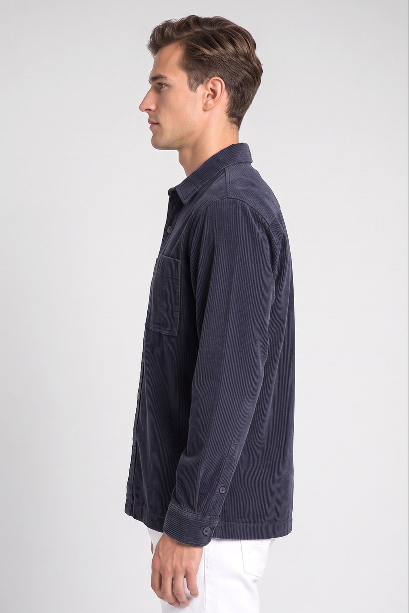 Men Oversized Fit Corduroy Long Sleeve Casual Shirt, Navy