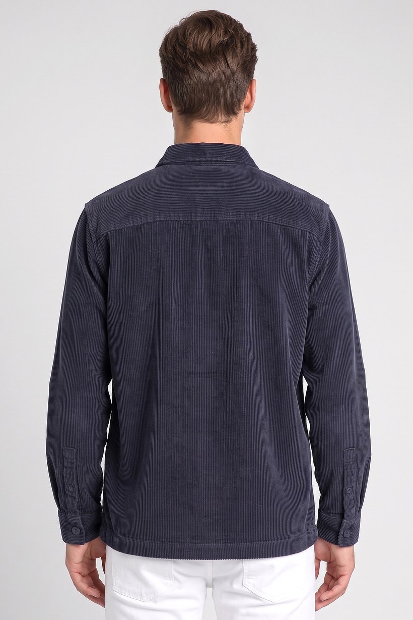 Men Oversized Fit Corduroy Long Sleeve Casual Shirt, Navy