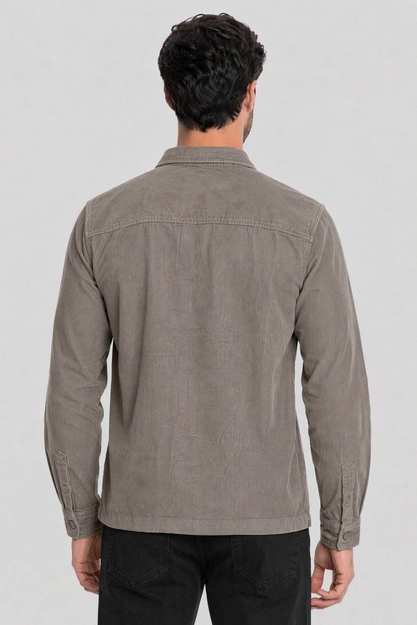 Men Regular Fit Long Sleeve Corduroy Casual Shirt, Grey