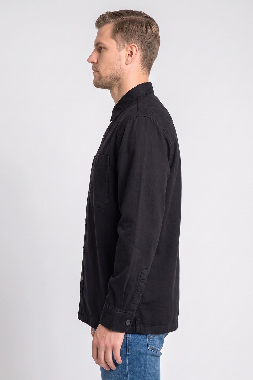 Men Regular Fit Plain Long Sleeve Casual Shirt, Black