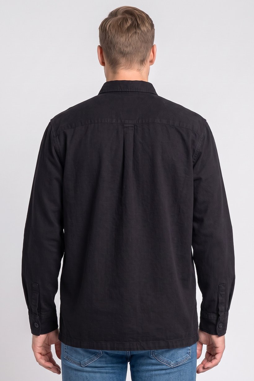 Men Regular Fit Plain Long Sleeve Casual Shirt, Black