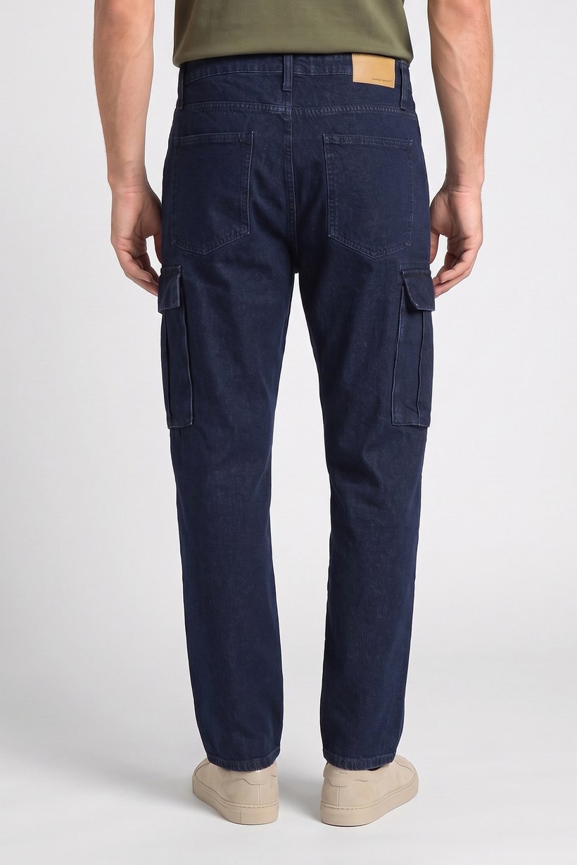 Men Baggy Fit Non Stretchable Cargo Jeans, Dark Navy