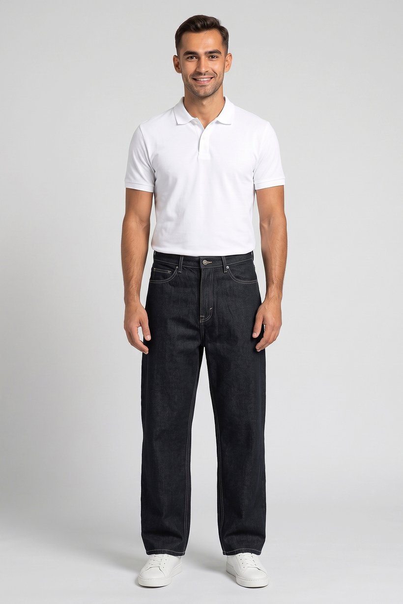 Men Baggy Fit Washed Non Stretchable Jeans, Navy Blue