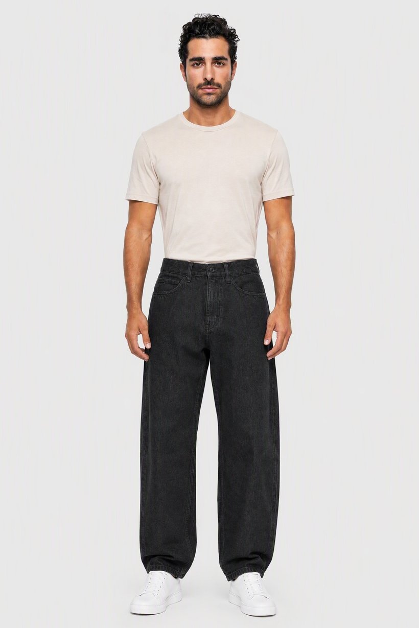 Men Balloon Fit Solid Non Stretchable Jeans, Black