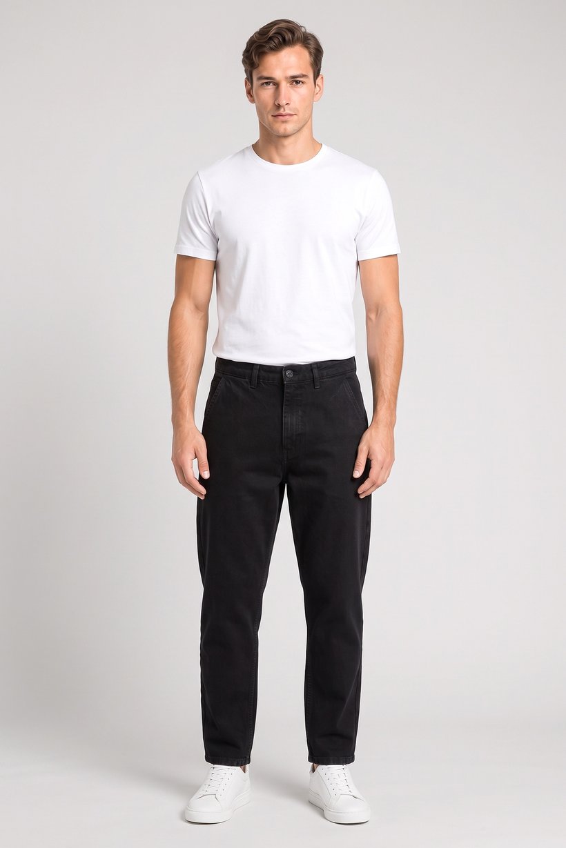 Men Relaxed Fit Washed No Stretch Jeans, Black