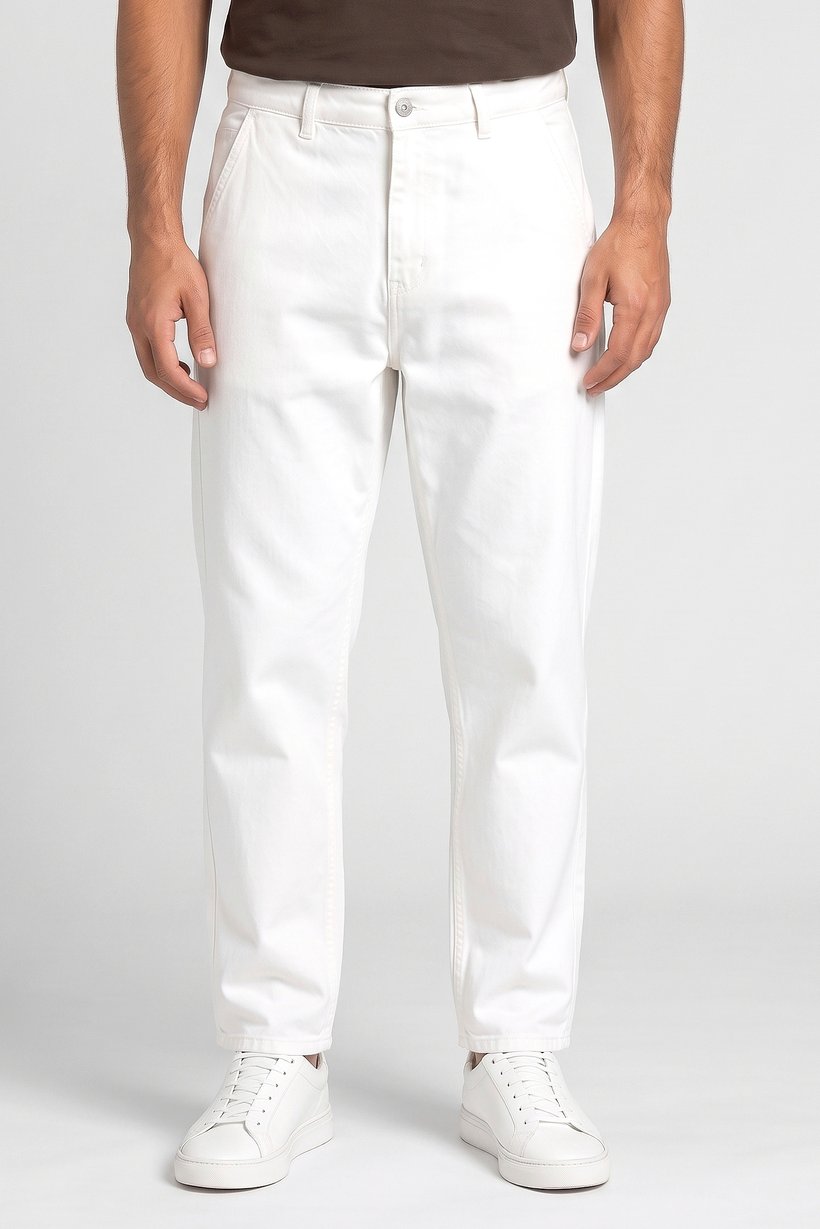 Men Relax Fit Plain Non-Stretchable Jeans, White
