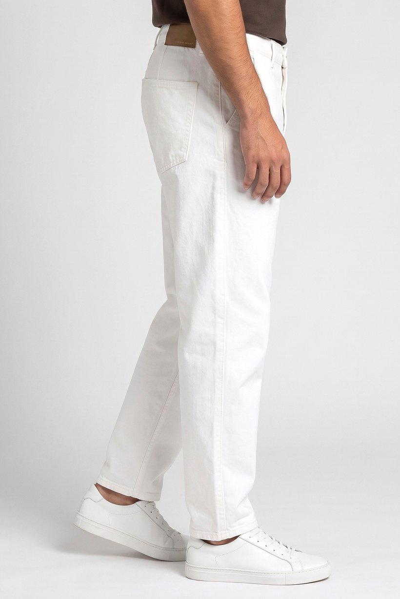 Men Relax Fit Plain Non-Stretchable Jeans, White