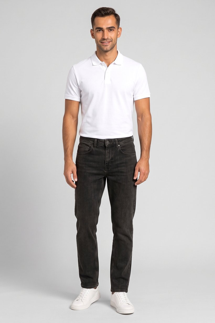 Men Straight Leg Washed Stretchable Jeans, Washed Grey