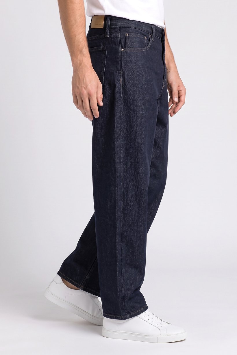 Men Balloon Fit Solid Non Stretchable Jeans, Navy