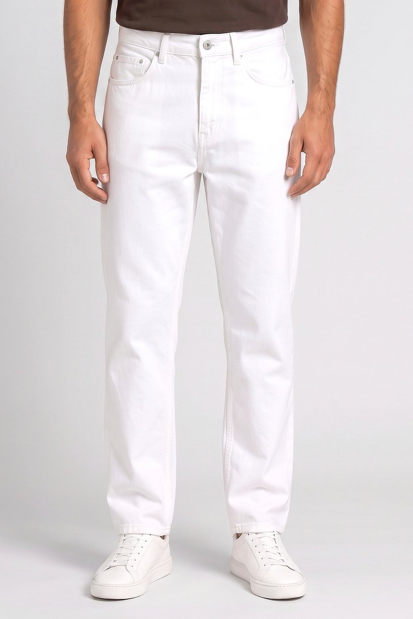 Men Baggy Fit Solid Non Stretchable Jeans, Off White