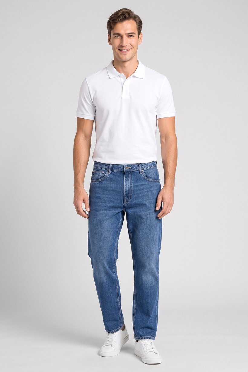 Men Baggy Fit Washed Non Stretchable Denim Jeans, Blue