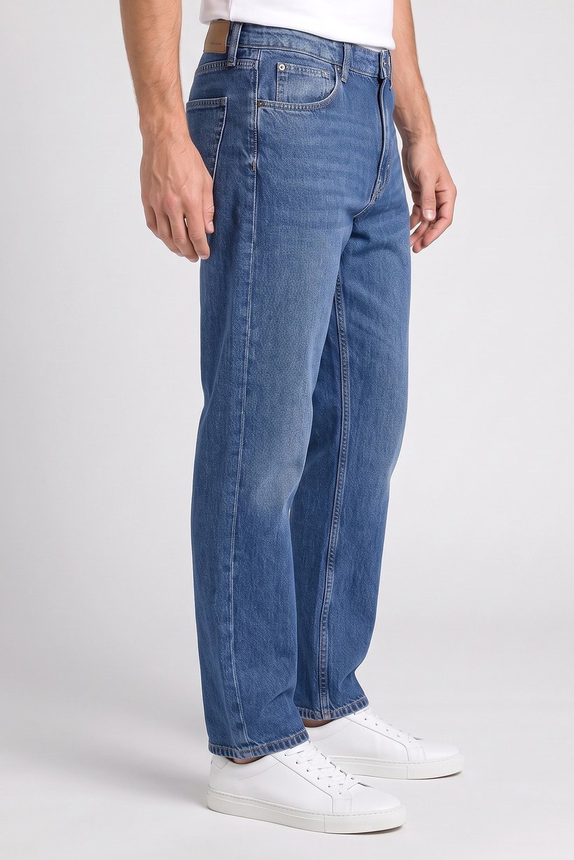 Men Baggy Fit Washed Non Stretchable Denim Jeans, Blue