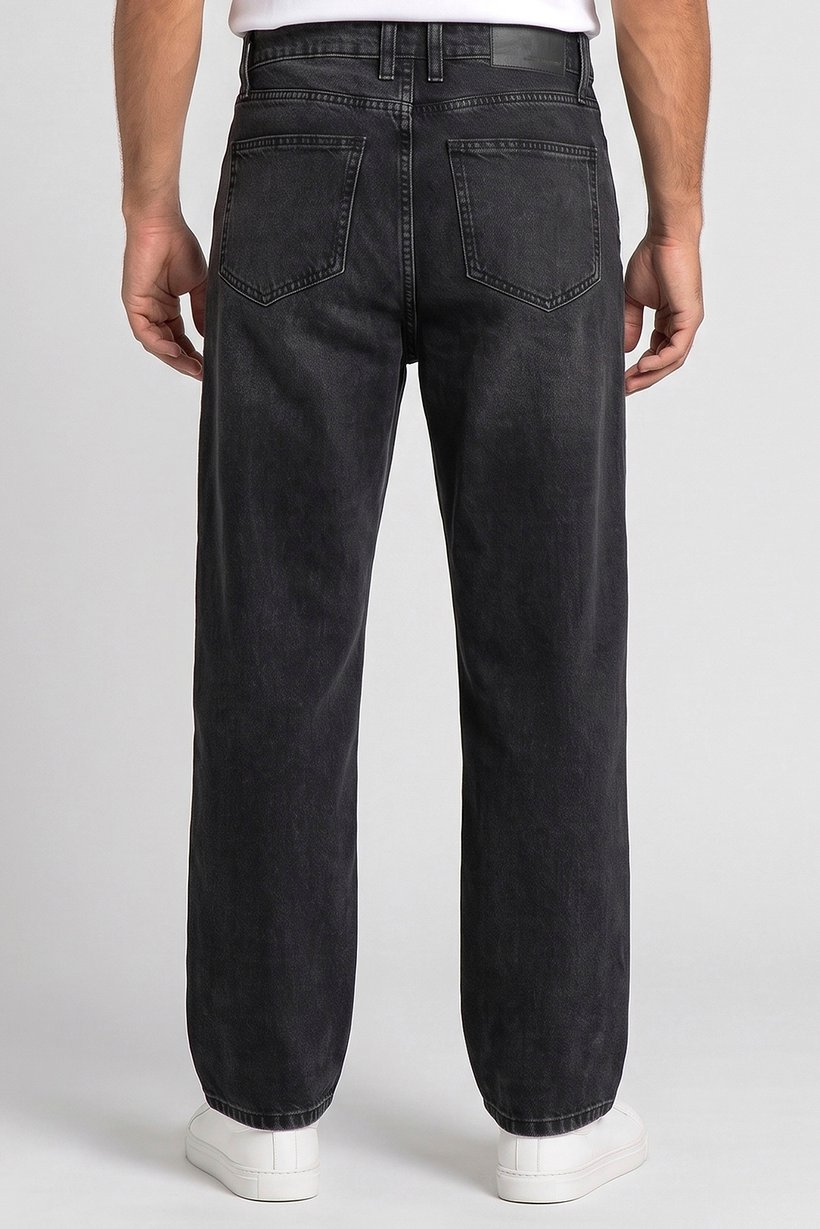 Men Baggy Fit Solid Non Stretchable Denim Jeans, Washed Black