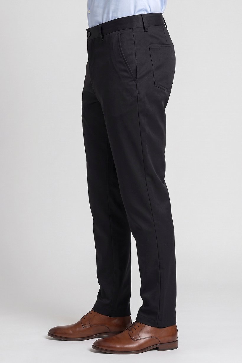 Men Regular Fit Solid Straight Leg Pants, Black