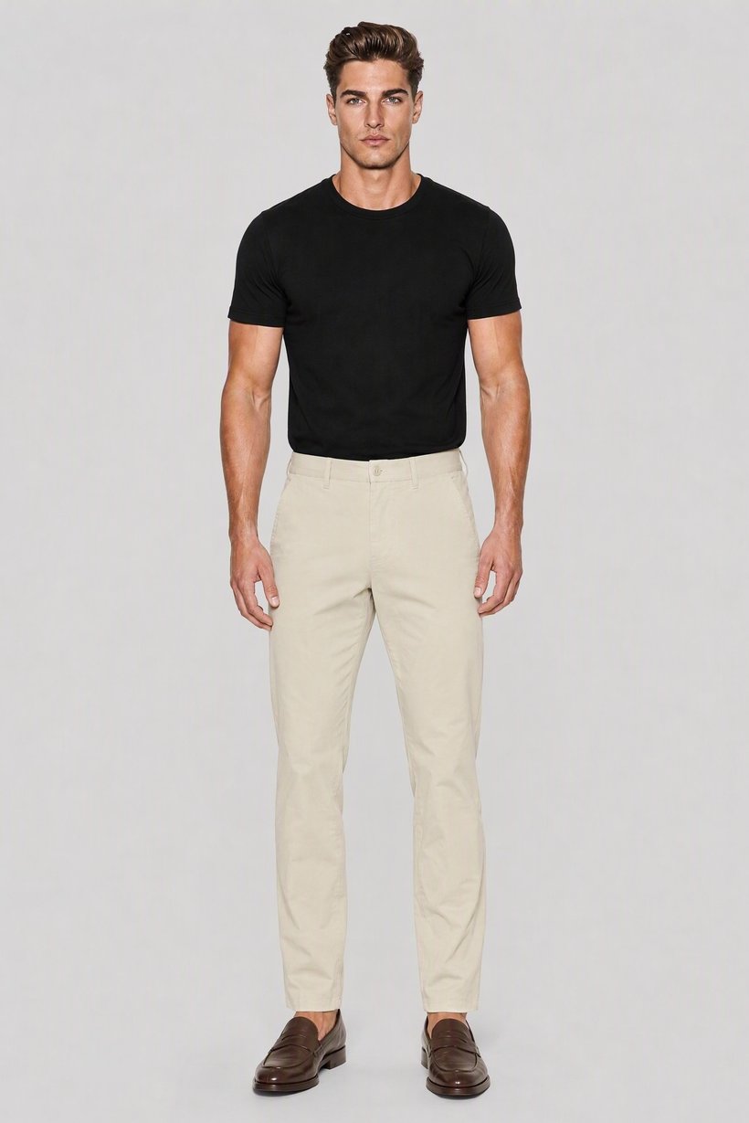 Men Regular Fit Solid Straight Leg Pants, Cream