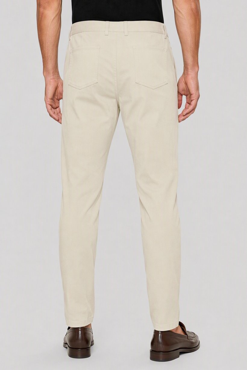 Men Regular Fit Solid Straight Leg Pants, Cream