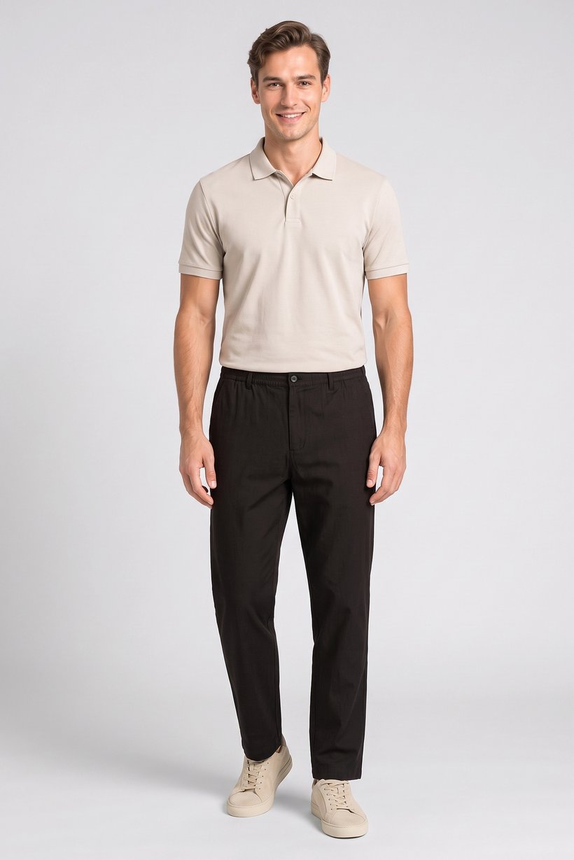 Men Straight Fit Textured Chino Pants, Black
