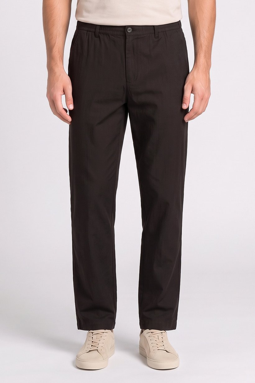 Men Straight Fit Textured Chino Pants, Black