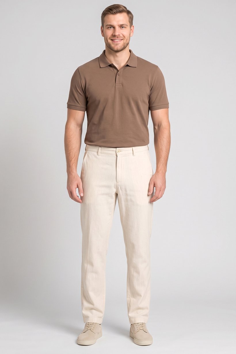 Men Straight Fit Textured Chino Pants, Beige