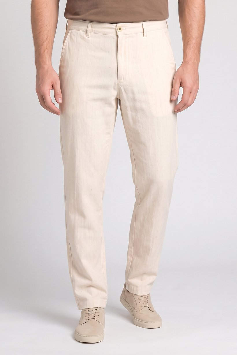 Men Straight Fit Textured Chino Pants, Beige