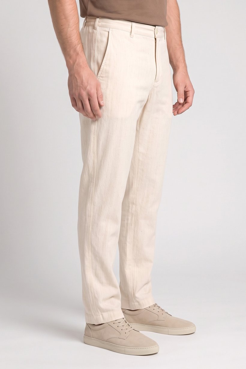 Men Straight Fit Textured Chino Pants, Beige