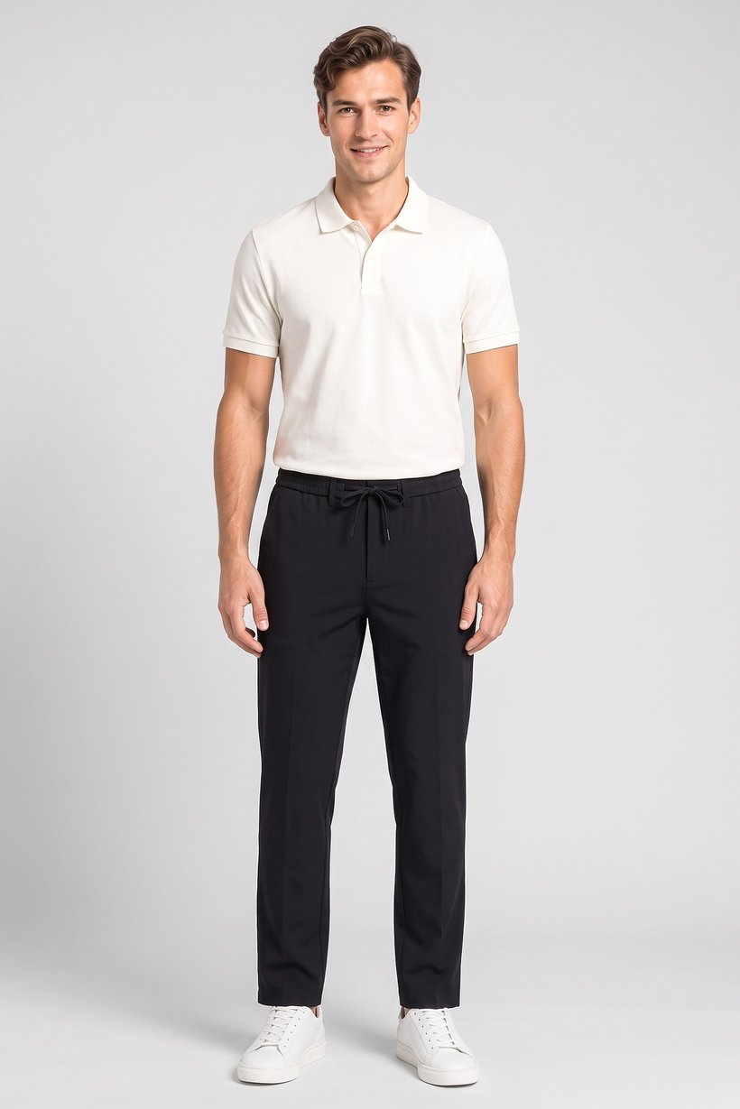 Men Regular Fit Textured Straight Leg Pants, Black