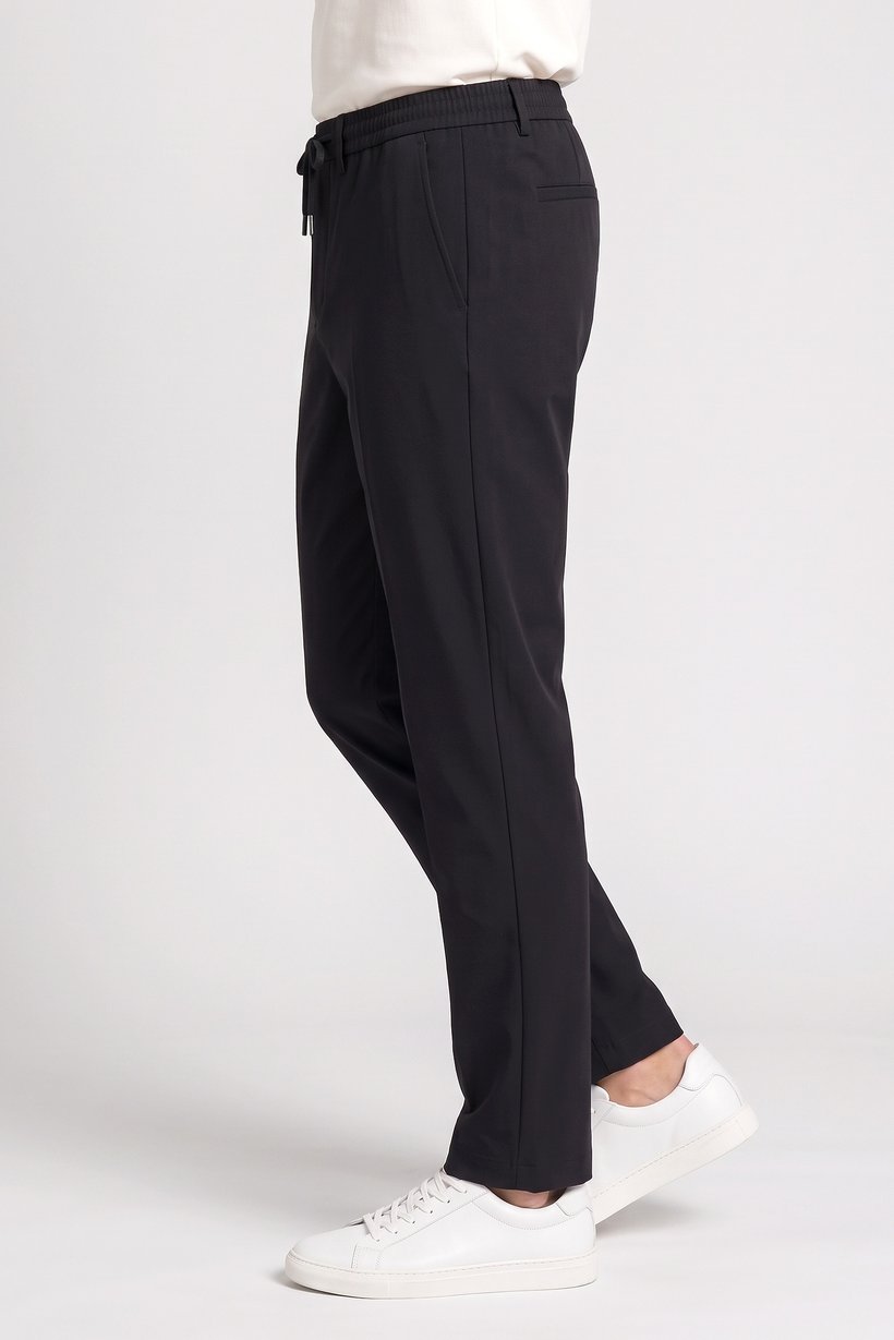 Men Regular Fit Textured Straight Leg Pants, Black