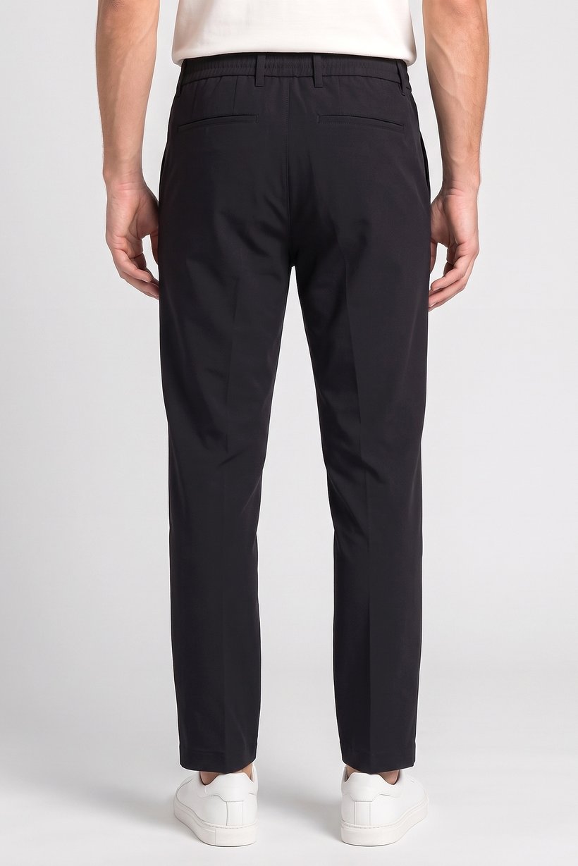 Men Regular Fit Textured Straight Leg Pants, Black