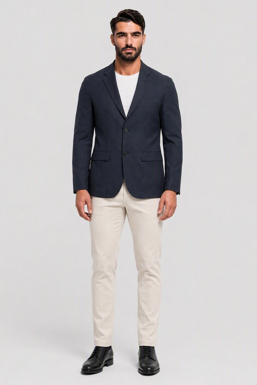 Men Slim Fit Chambray Casual Blazer, Navy