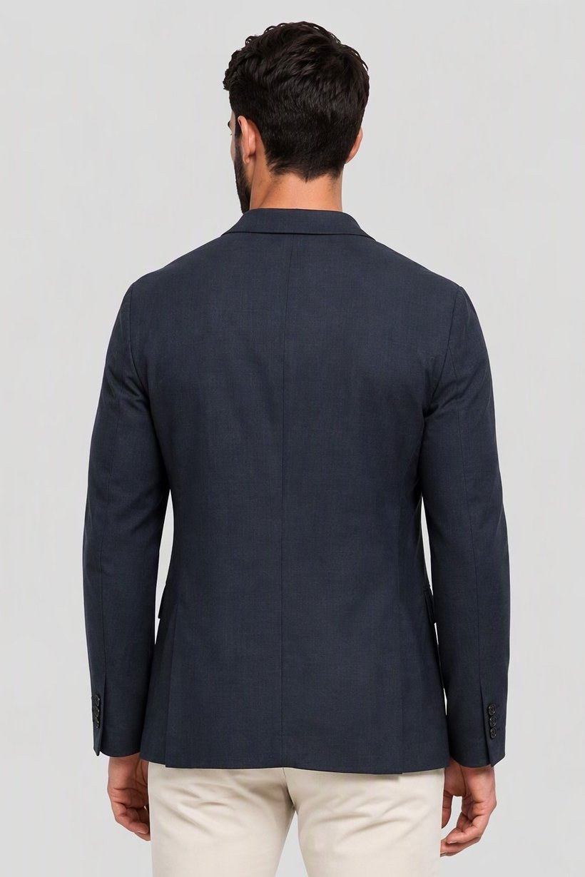Men Slim Fit Chambray Casual Blazer, Navy