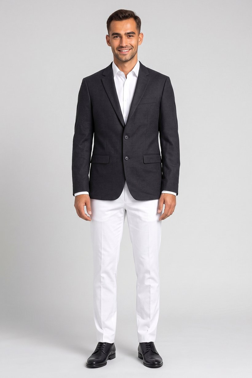 Men Slim Fit Plain Casual Blazer, Black