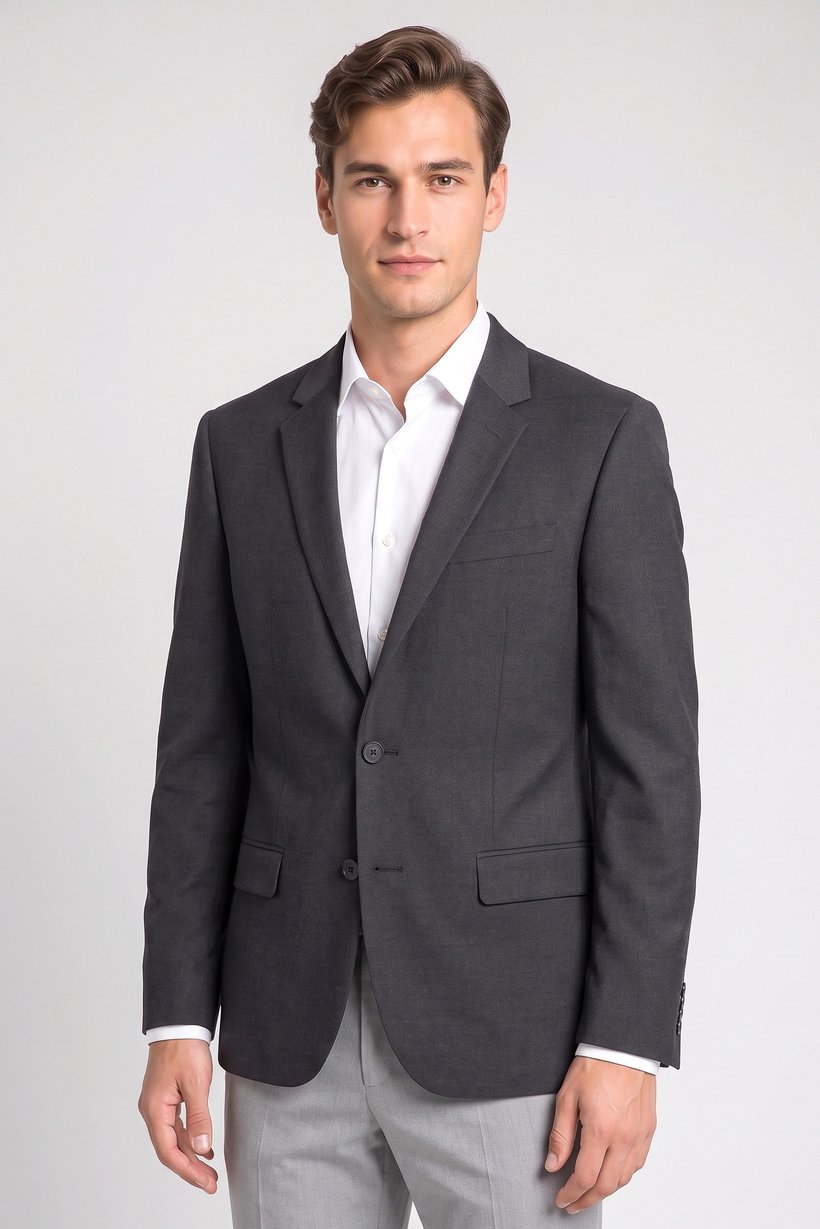 Men Slim Fit Plain Casual Blazer, Dark Grey