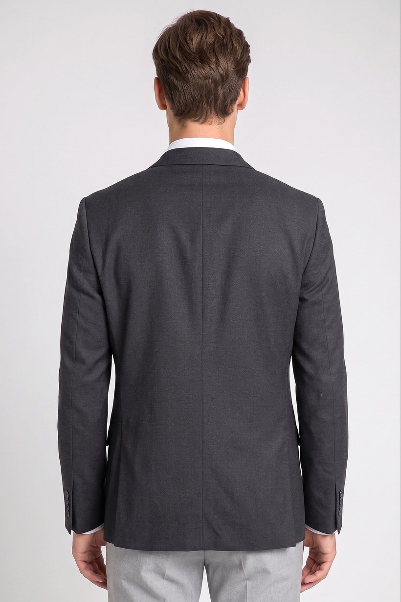 Men Slim Fit Plain Casual Blazer, Dark Grey