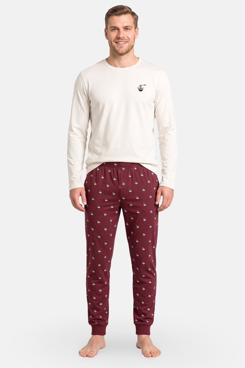 Men 2 Pieces Graphic Print T- Shirt And Pants Pajama Set, Multicolor