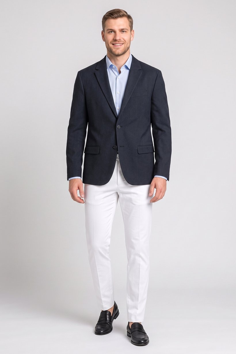 Men Regular Fit Textured Formal Blazer, Navy