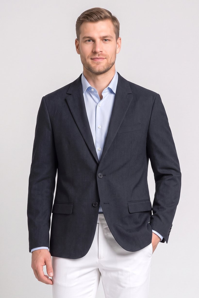 Men Regular Fit Textured Formal Blazer, Navy