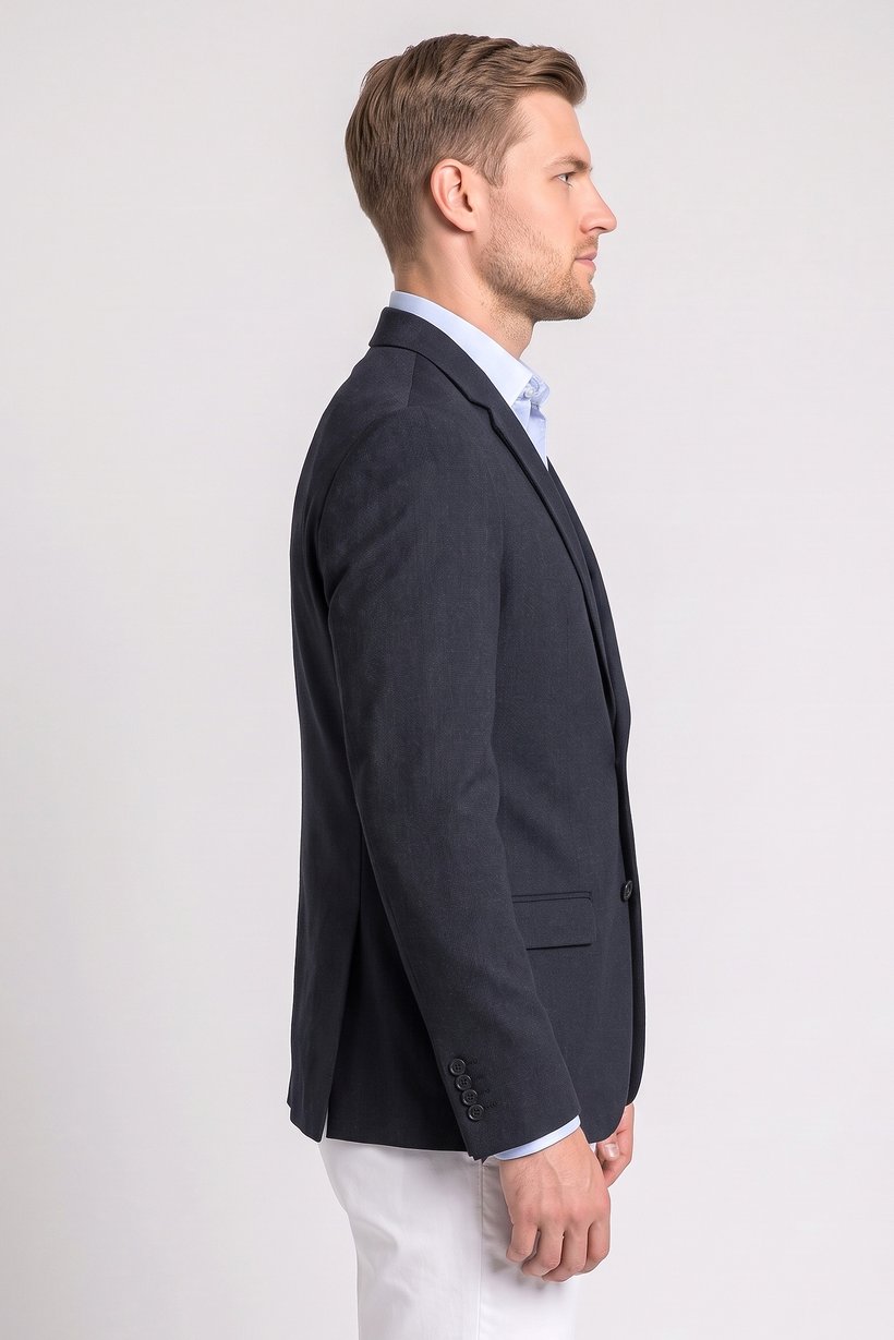 Men Regular Fit Textured Formal Blazer, Navy