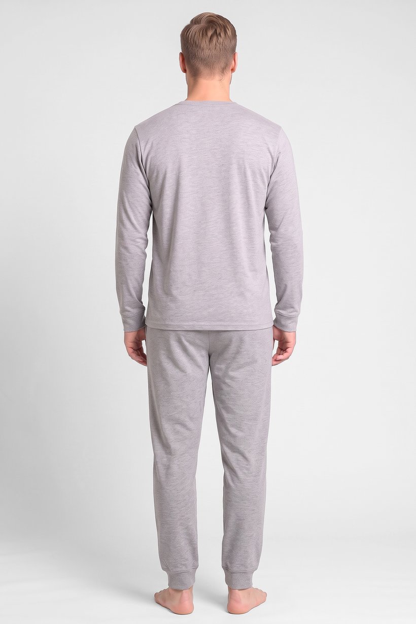 Men 2 Pieces Heather Long Sleeve T-Shirt And Pants Pajama Set, Light Grey